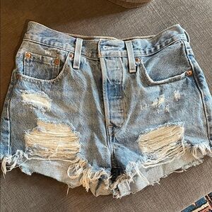 Levi's 501 Light Blue Distressed Jean Shorts